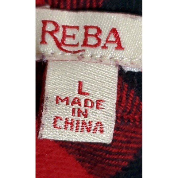 Reba Size Large Buffalo Plaid Red Black Snap Up Beaded Raw Edge Flannel Shirt - Picture 14 of 14